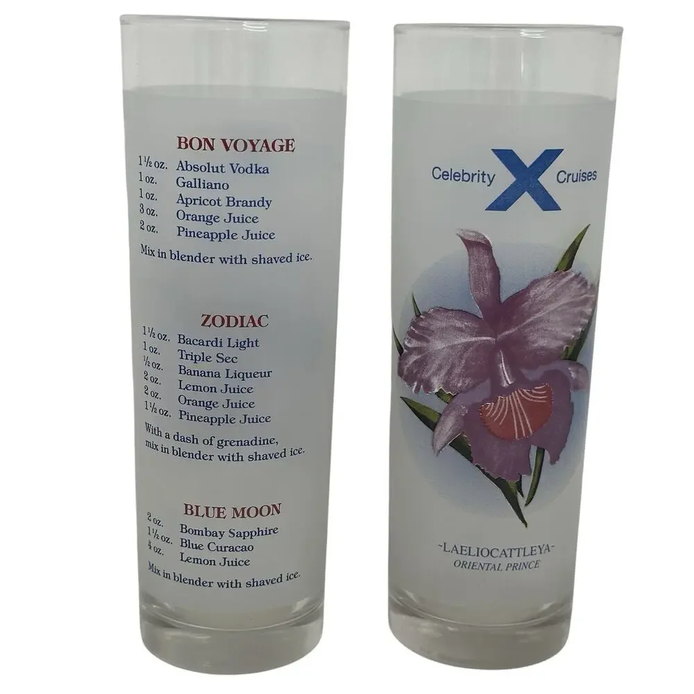 2 Celebrity Cruises Tall Collins Glasses Bon Voyage With Drink Recipes